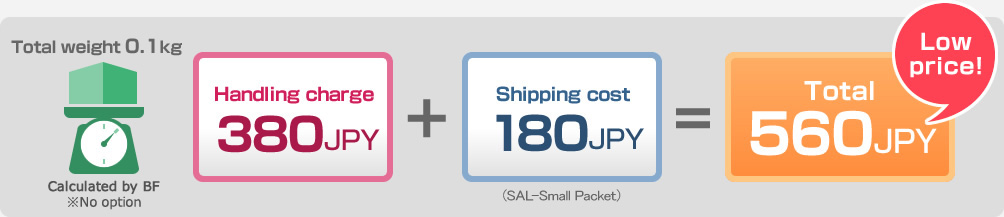 Total weight 0.1kg Handling charge 380JPY + Shipping cost 180JPY =Total 560JPY