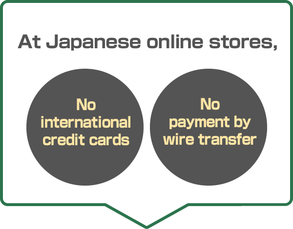 At Japanese online stores, No international credit cards. No payment by wire transfer.