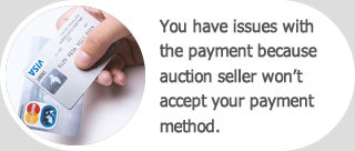 You have issues with the payment because auction seller won’t accept your payment method.
